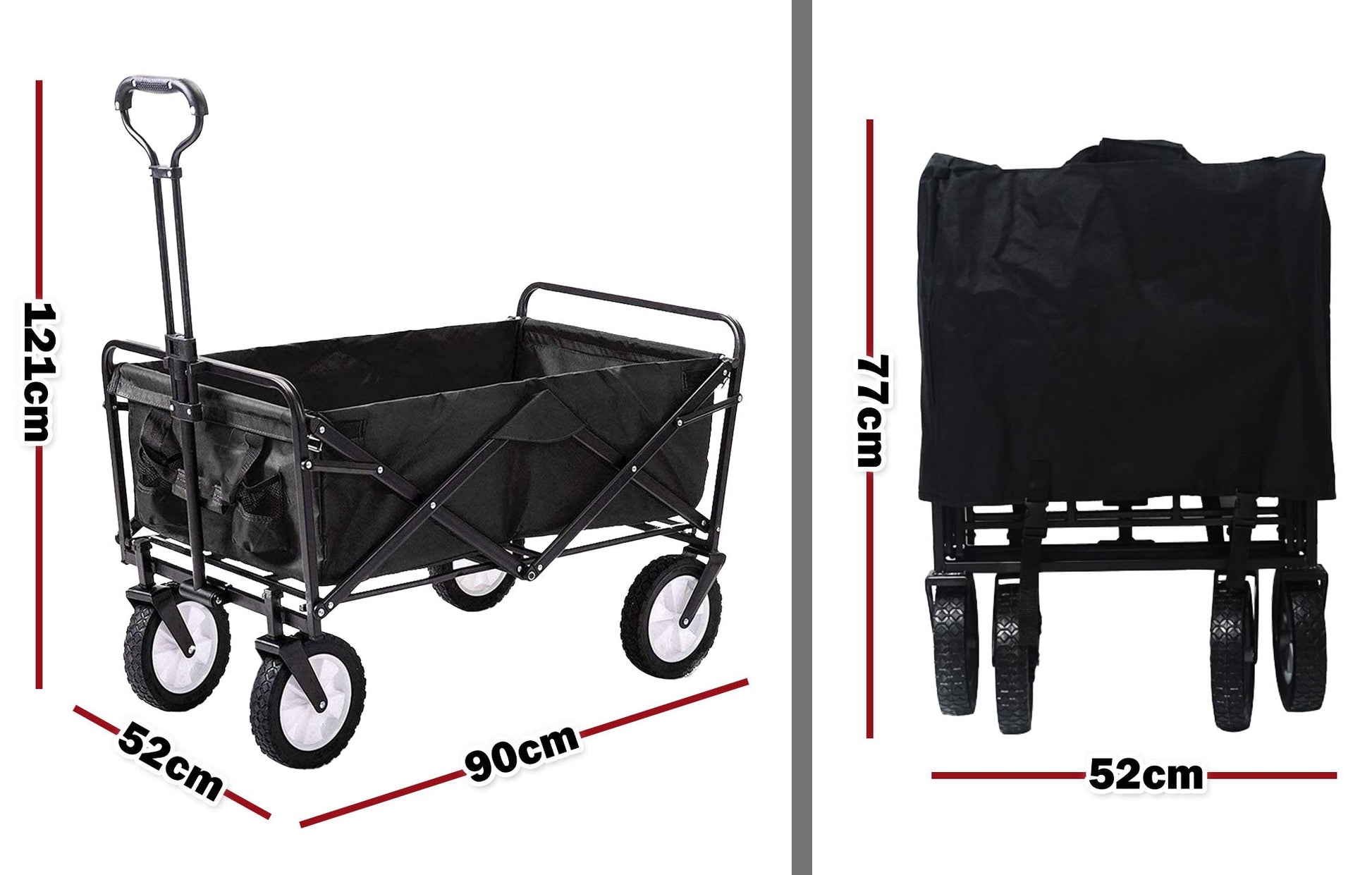 Foldable Collapsible Wagon Cart Garden Beach Outdoor Shopping Trolley Fishing Camping V610-FLDWAG-9150-BLA