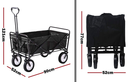 Foldable Collapsible Wagon Cart Garden Beach Outdoor Shopping Trolley Fishing Camping V610-FLDWAG-9150-BLA