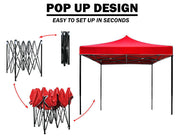 3x3m Pop Up Gazebo Outdoor Tent Folding Marquee Party Camping Market Canopy - red V610-GAR-3X3-RE