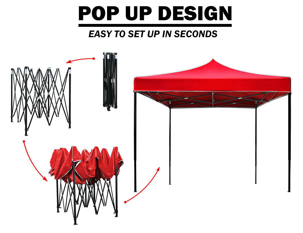 3x3m Pop Up Gazebo Outdoor Tent Folding Marquee Party Camping Market Canopy - red V610-GAR-3X3-RE