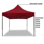 3x3m Pop Up Gazebo Outdoor Tent Folding Marquee Party Camping Market Canopy - red V610-GAR-3X3-RE