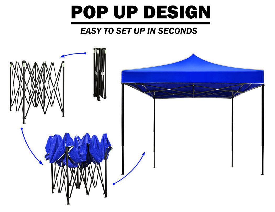3x3m Pop Up Gazebo Outdoor Tent Folding Marquee Party Camping Market Canopy w/ Side Wall - blue V610-GAR-3X3-SI-BL