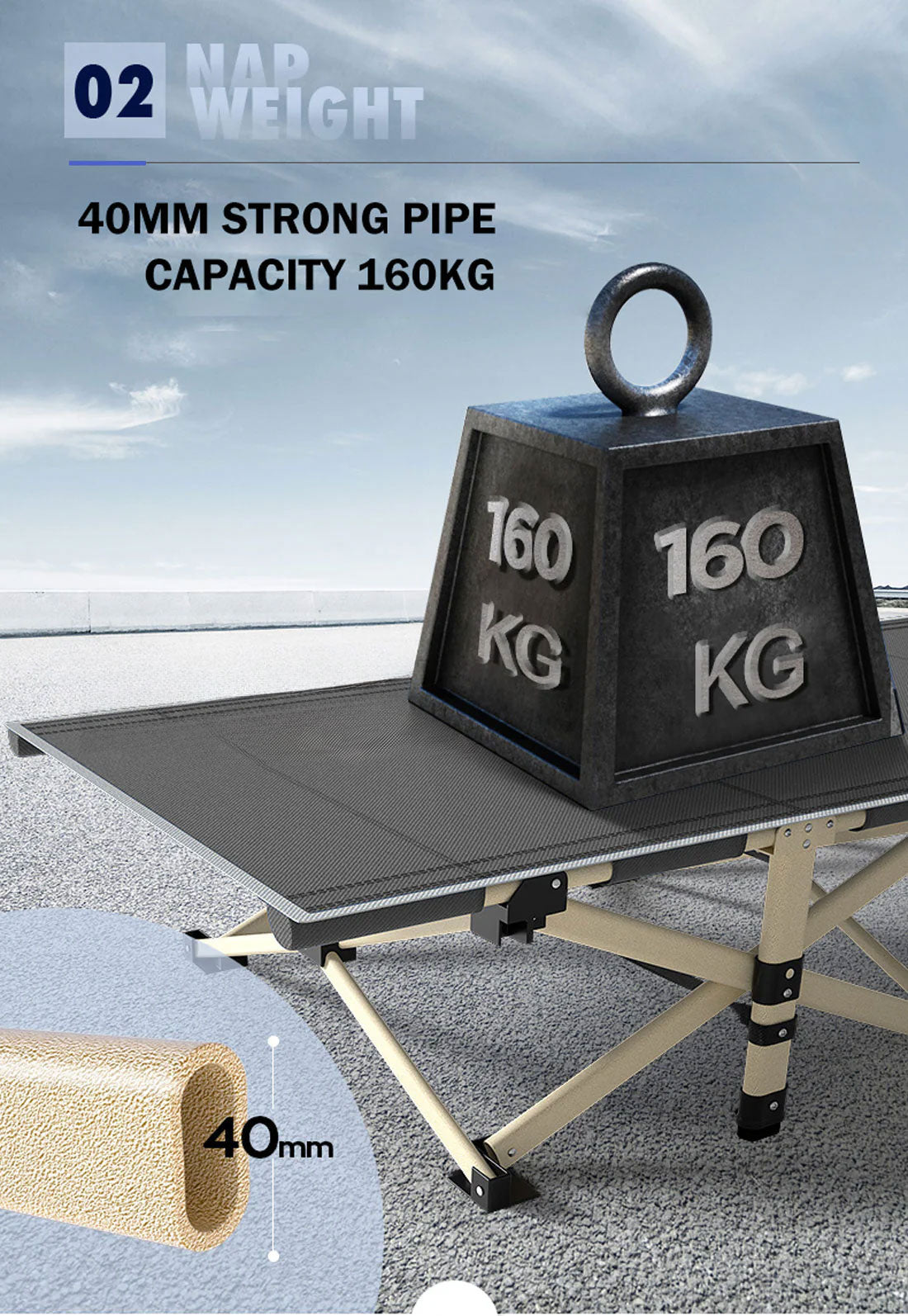 Camping Portable Stretcher Single Foldable Folding Bed Mattress Recliner Mat - grey V610-LUXBED-SQ-GRE-MAT