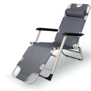 Reclining Sun Beach Deck Lounge Chair Outdoor Folding Camping Fishing Arm Rest - grey V610-LUXRECLI-GRE