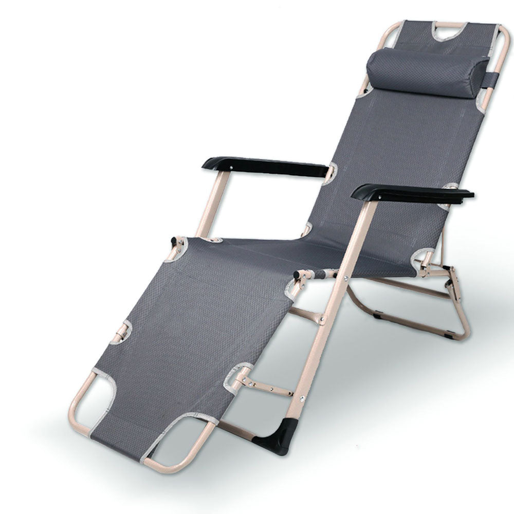 Reclining Sun Beach Deck Lounge Chair Outdoor Folding Camping Fishing Arm Rest - grey V610-LUXRECLI-GRE