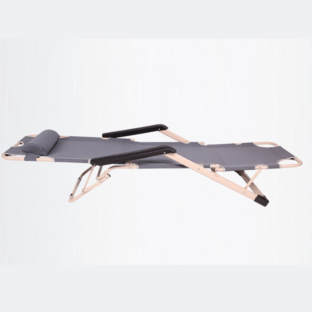 Reclining Sun Beach Deck Lounge Chair Outdoor Folding Camping Fishing Arm Rest - grey V610-LUXRECLI-GRE