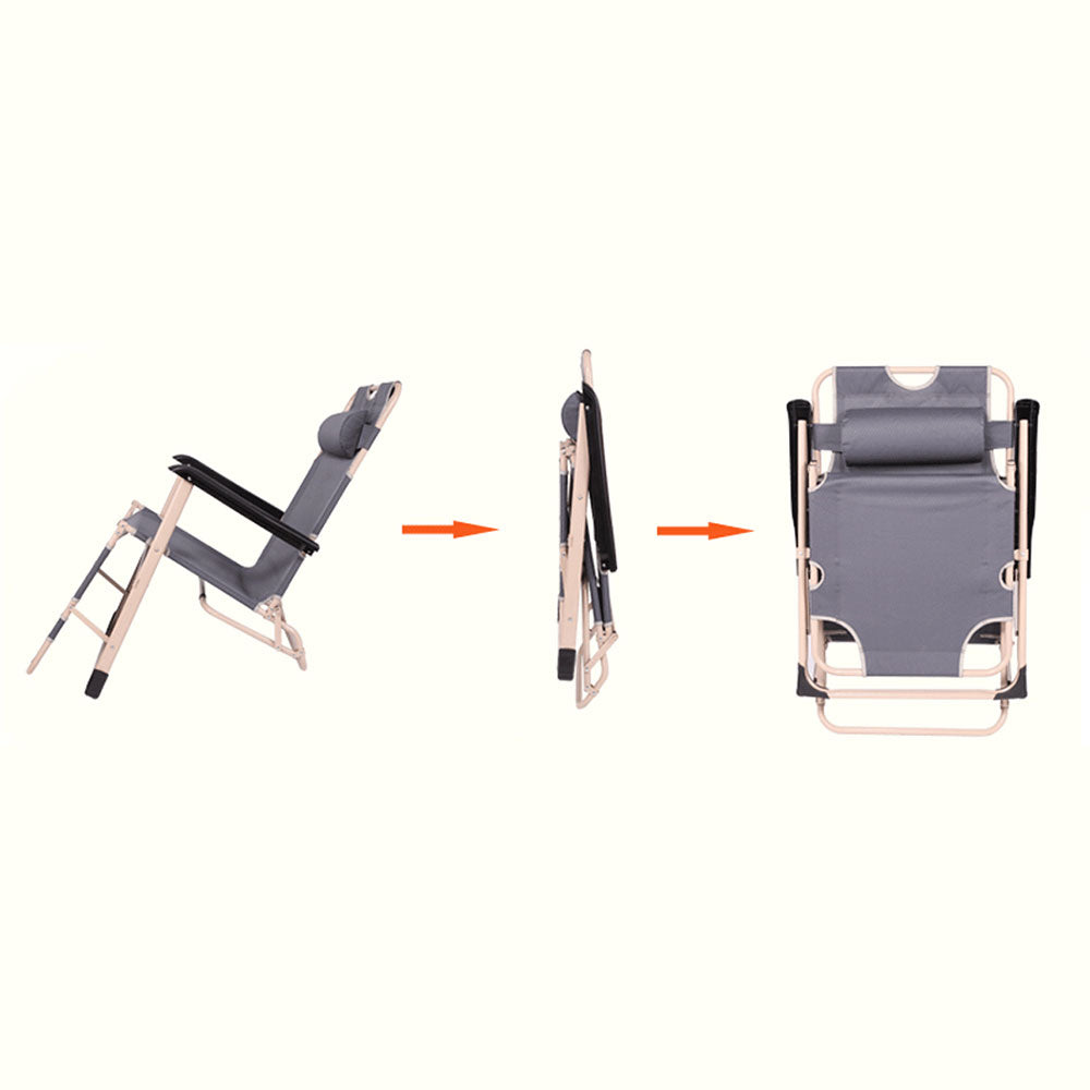 Reclining Sun Beach Deck Lounge Chair Outdoor Folding Camping Fishing Arm Rest - grey V610-LUXRECLI-GRE