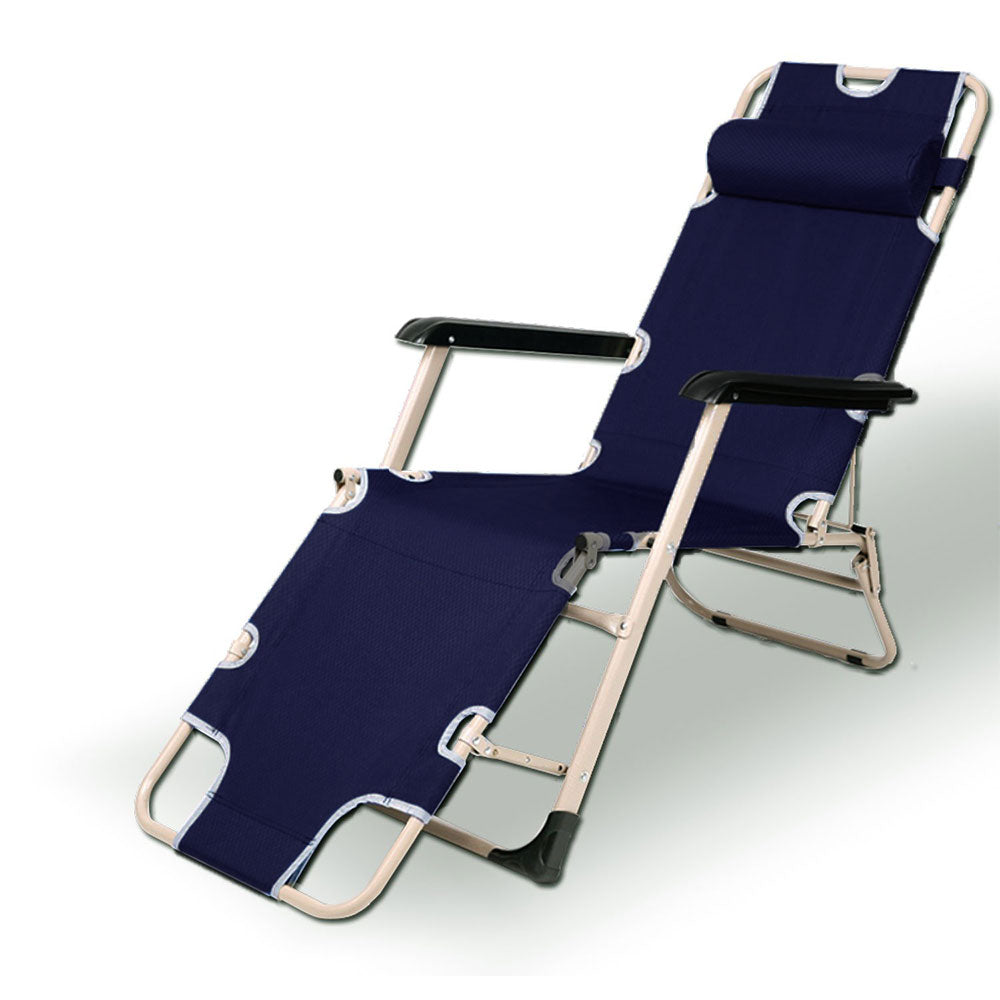 Reclining Sun Beach Deck Lounge Chair Outdoor Folding Camping Fishing Arm Rest - navy V610-LUXRECLI-NAV