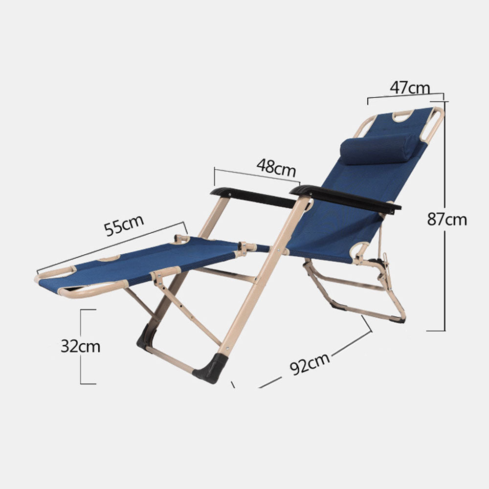 Reclining Sun Beach Deck Lounge Chair Outdoor Folding Camping Fishing Arm Rest - navy V610-LUXRECLI-NAV