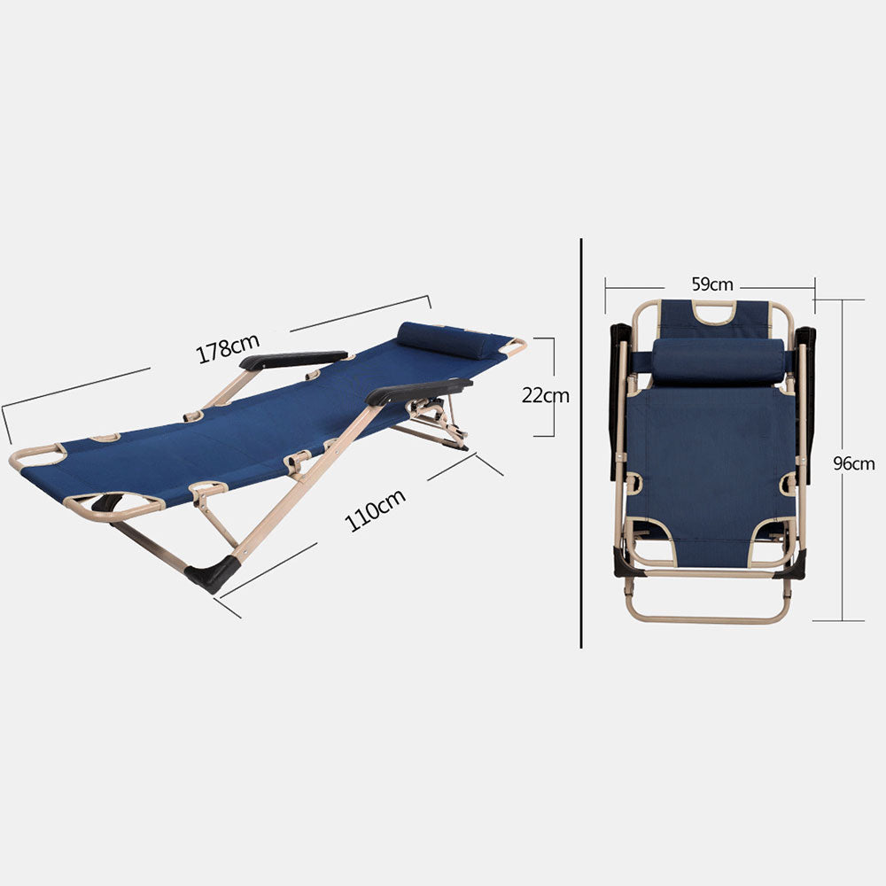 Reclining Sun Beach Deck Lounge Chair Outdoor Folding Camping Fishing Arm Rest - navy V610-LUXRECLI-NAV