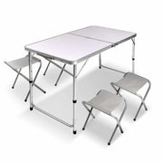 Portable Folding Picnic Camping Set BBQ Party Aluminium Table 4 Foldable Chairs V610-PICTAB/W/C-SEP