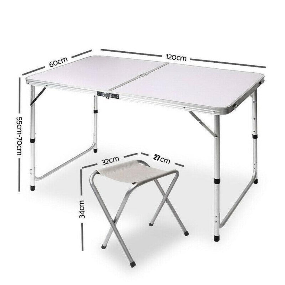 Portable Folding Picnic Camping Set BBQ Party Aluminium Table 4 Foldable Chairs V610-PICTAB/W/C-SEP