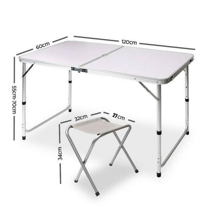 Portable Folding Picnic Camping Set BBQ Party Aluminium Table 4 Foldable Chairs V610-PICTAB/W/C-SEP