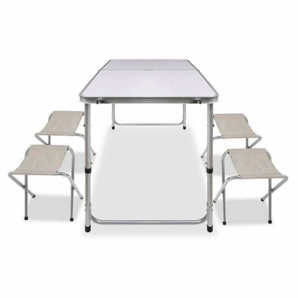 Portable Folding Picnic Camping Set BBQ Party Aluminium Table 4 Foldable Chairs V610-PICTAB/W/C-SEP