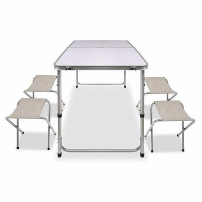 Portable Folding Picnic Camping Set BBQ Party Aluminium Table 4 Foldable Chairs V610-PICTAB/W/C-SEP