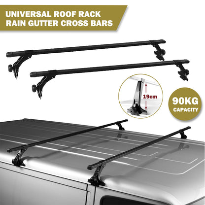 120cm Universal Rain Gutter Car Roof Rack Cross Bars Black Adjustable Brackets Medium V610-ROORAC-RG-BLA-120-19