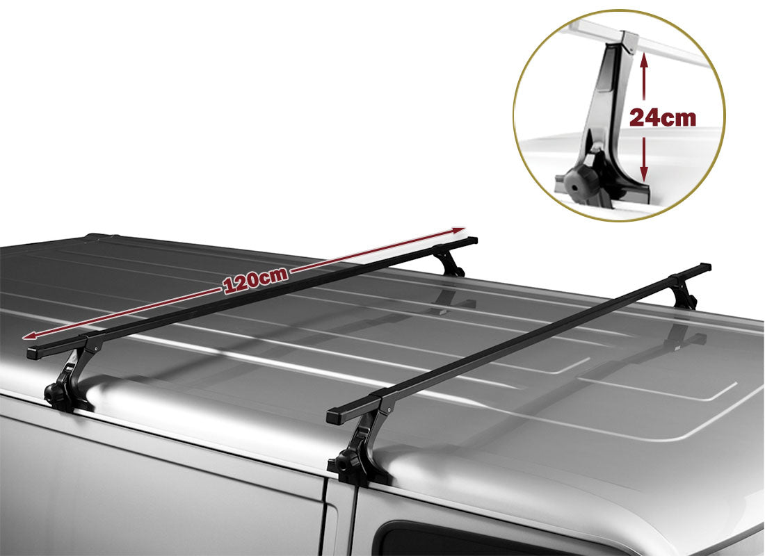 120cm Universal Rain Gutter Car Roof Rack Cross Bars Black Adjustable Brackets Large V610-ROORAC-RG-BLA-120-24