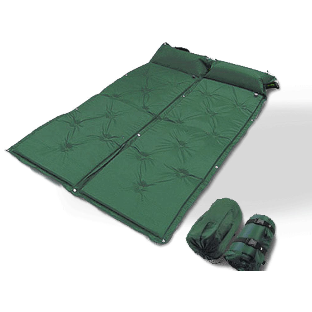 Double Self Inflating Mattress Camping Hiking Airbed Camp Mat Sleeping Pillow w/ Bag - green V610-SELMAT-GR-2