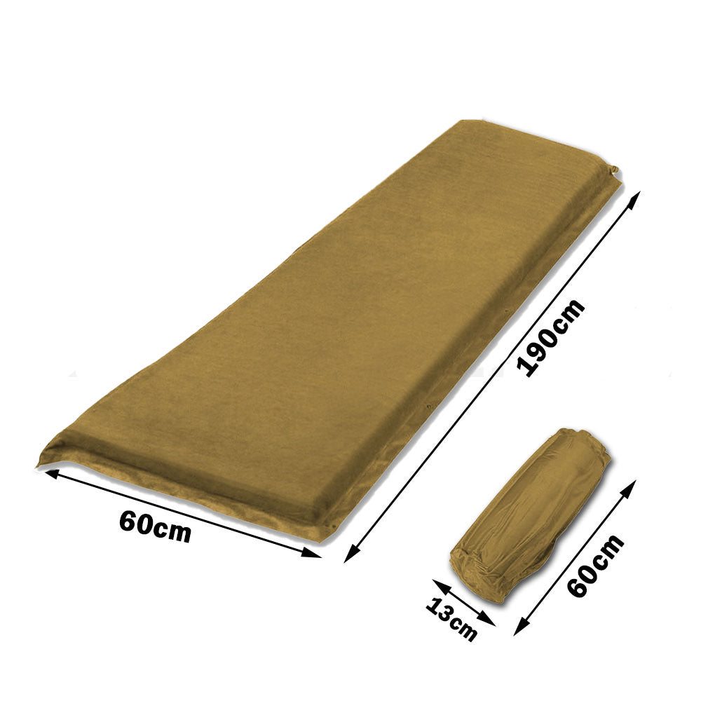 Self Inflating Mattress Sleeping Suede Mat Air Bed Camping Camp Hiking Joinable - beige V610-SELS8521-BE