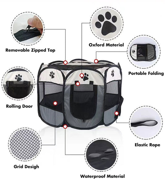 8 Panel Pet Dog Cat Crate Play Pen Bags Kennel Portable Tent Playpen Puppy Cage Large Grey V610-SOFPLAYPEN-L-GREY