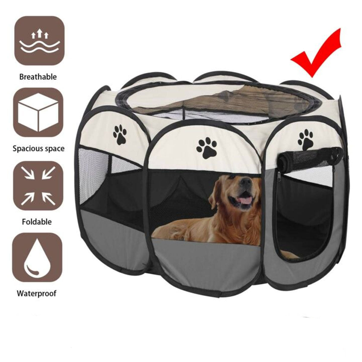 8 Panel Pet Dog Cat Crate Play Pen Bags Kennel Portable Tent Playpen Puppy Cage Extra Large Grey V610-SOFPLAYPEN-XL-GREY
