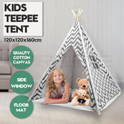 Giant Cotton Canvas Kids Teepee Wigwam Children Pretend Play Tent Indoor Outdoor Party - black V610-TEE-537-BLA
