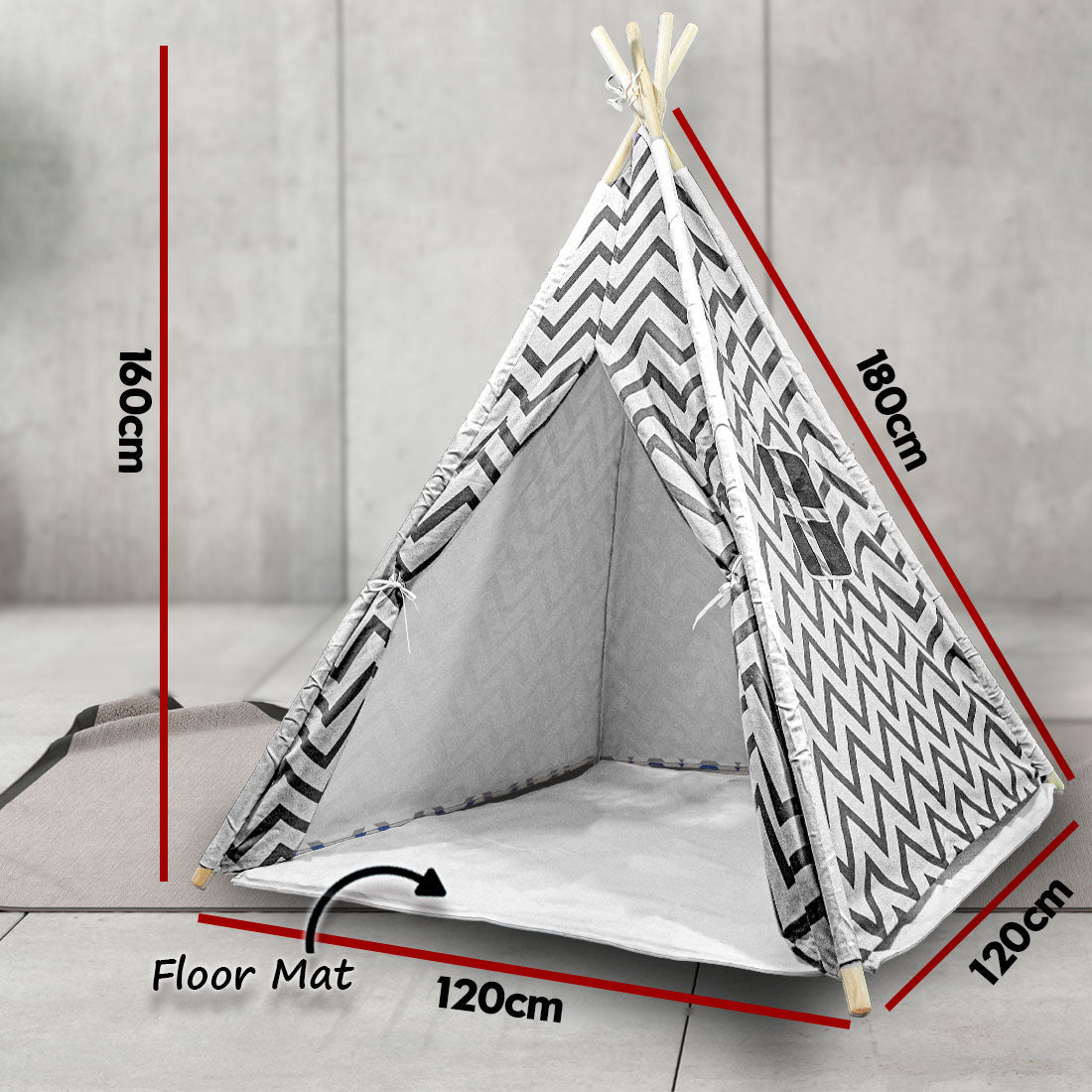 Giant Cotton Canvas Kids Teepee Wigwam Children Pretend Play Tent Indoor Outdoor Party - black V610-TEE-537-BLA