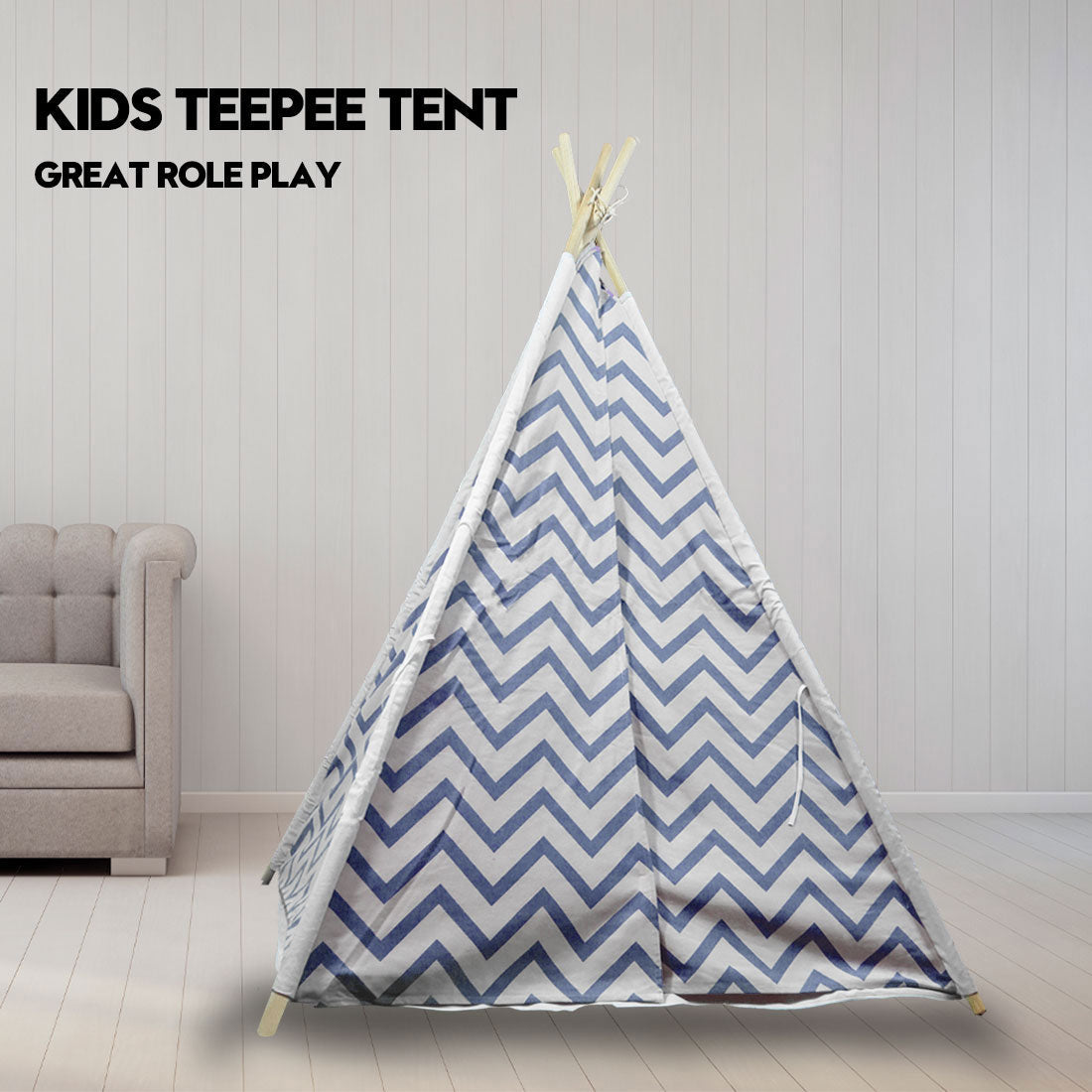 Giant Cotton Canvas Kids Teepee Wigwam Children Pretend Play Tent Indoor Outdoor Party - navy V610-TEE-537-NAV