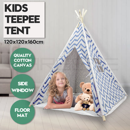 Giant Cotton Canvas Kids Teepee Wigwam Children Pretend Play Tent Indoor Outdoor Party - navy V610-TEE-537-NAV