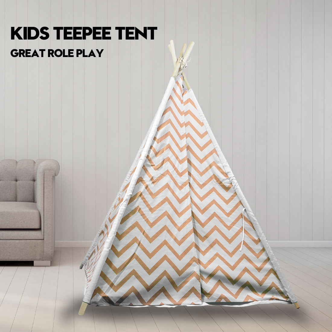 Giant Cotton Canvas Kids Teepee Wigwam Children Pretend Play Tent Indoor Outdoor Party - orange V610-TEE-537-ORA