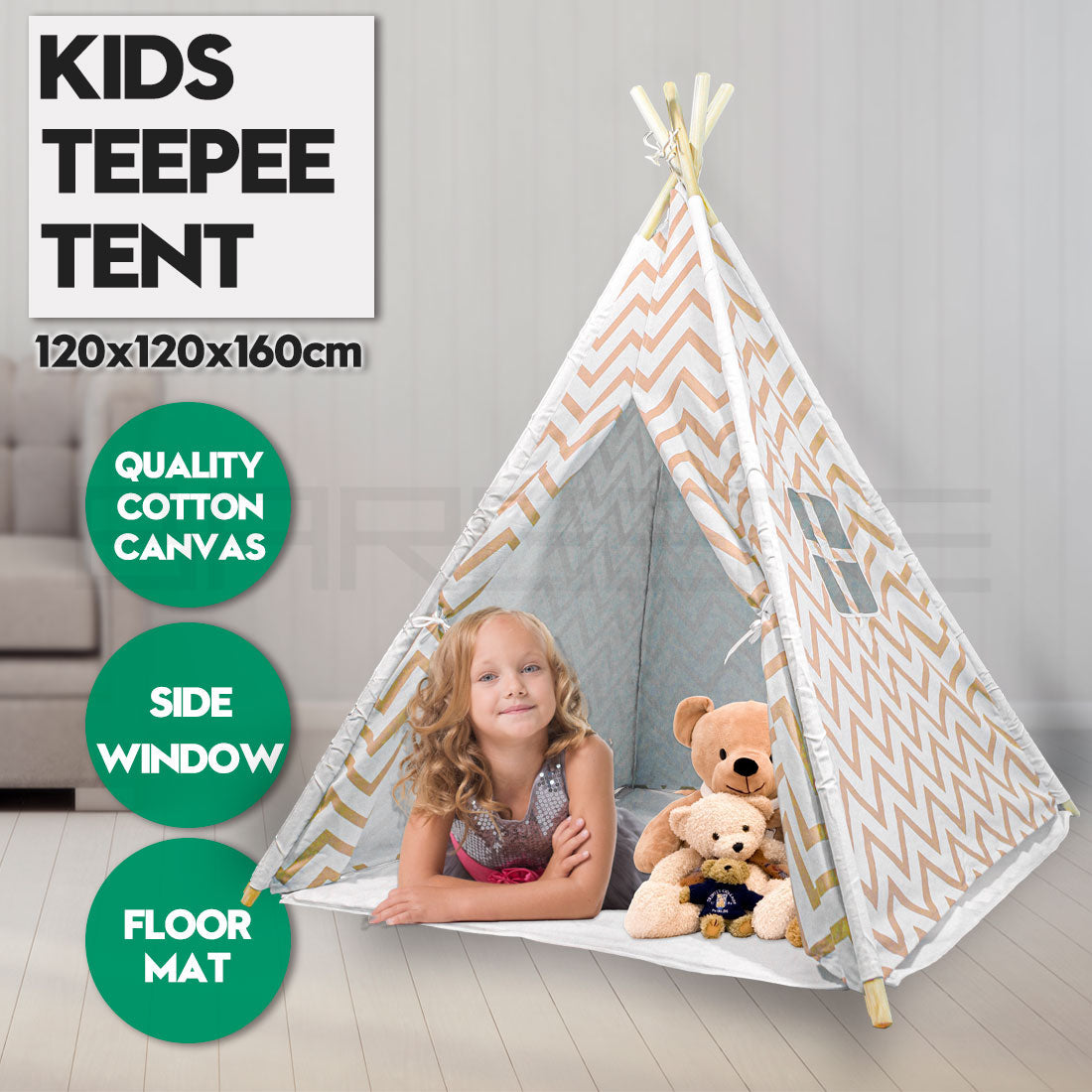 Giant Cotton Canvas Kids Teepee Wigwam Children Pretend Play Tent Indoor Outdoor Party - orange V610-TEE-537-ORA