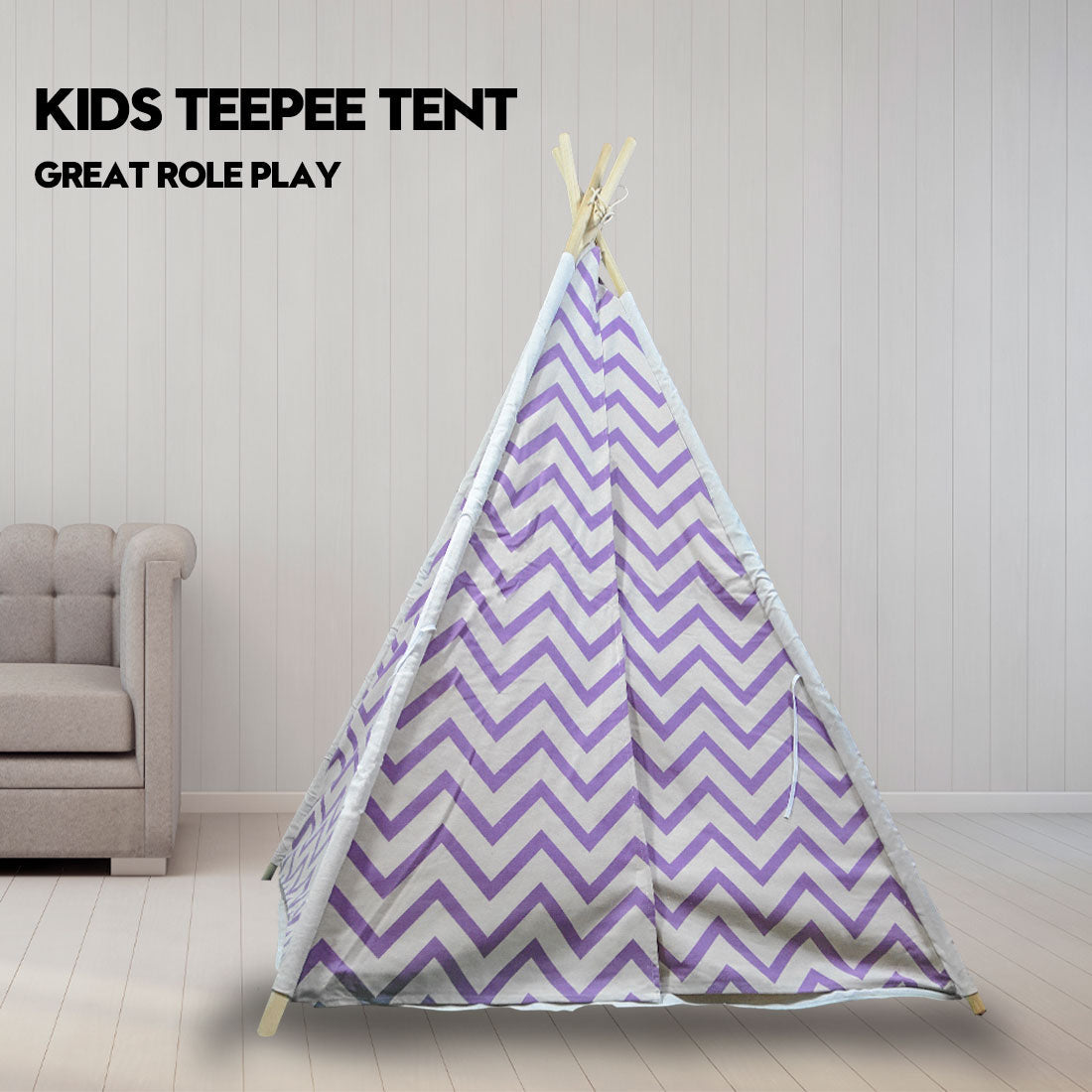 Giant Cotton Canvas Kids Teepee Wigwam Children Pretend Play Tent Indoor Outdoor Party - purple V610-TEE-537-PUR