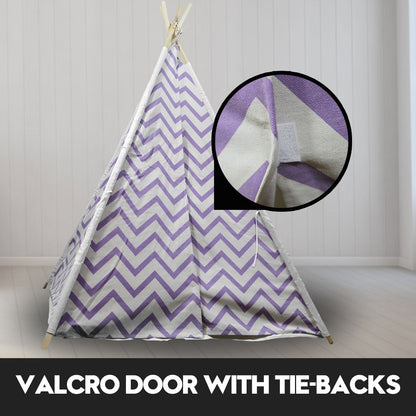 Giant Cotton Canvas Kids Teepee Wigwam Children Pretend Play Tent Indoor Outdoor Party - purple V610-TEE-537-PUR
