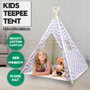 Giant Cotton Canvas Kids Teepee Wigwam Children Pretend Play Tent Indoor Outdoor Party - purple V610-TEE-537-PUR