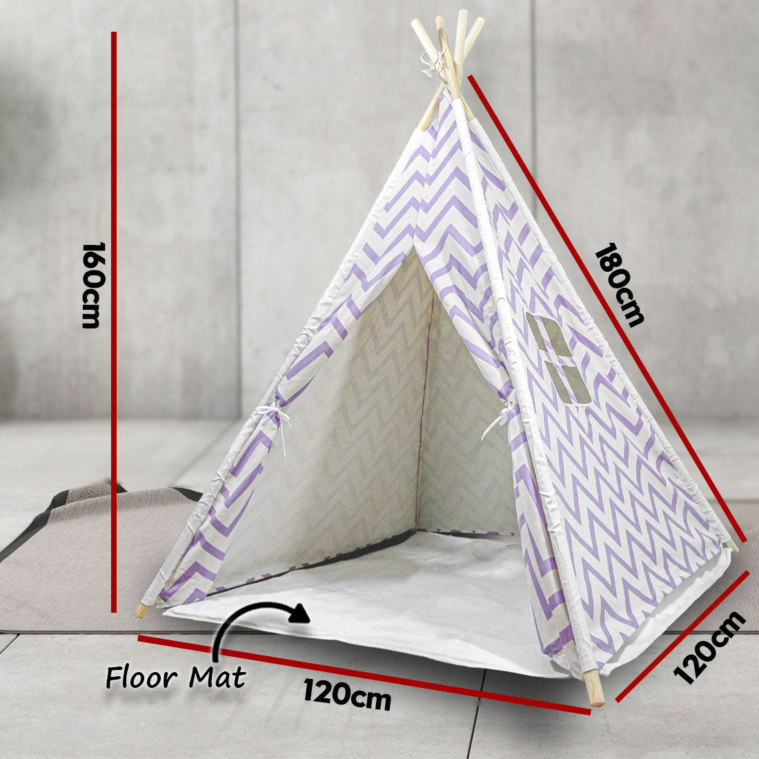 Giant Cotton Canvas Kids Teepee Wigwam Children Pretend Play Tent Indoor Outdoor Party - purple V610-TEE-537-PUR