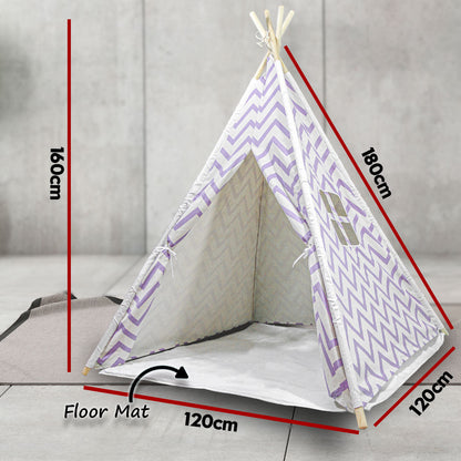 Giant Cotton Canvas Kids Teepee Wigwam Children Pretend Play Tent Indoor Outdoor Party - purple V610-TEE-537-PUR