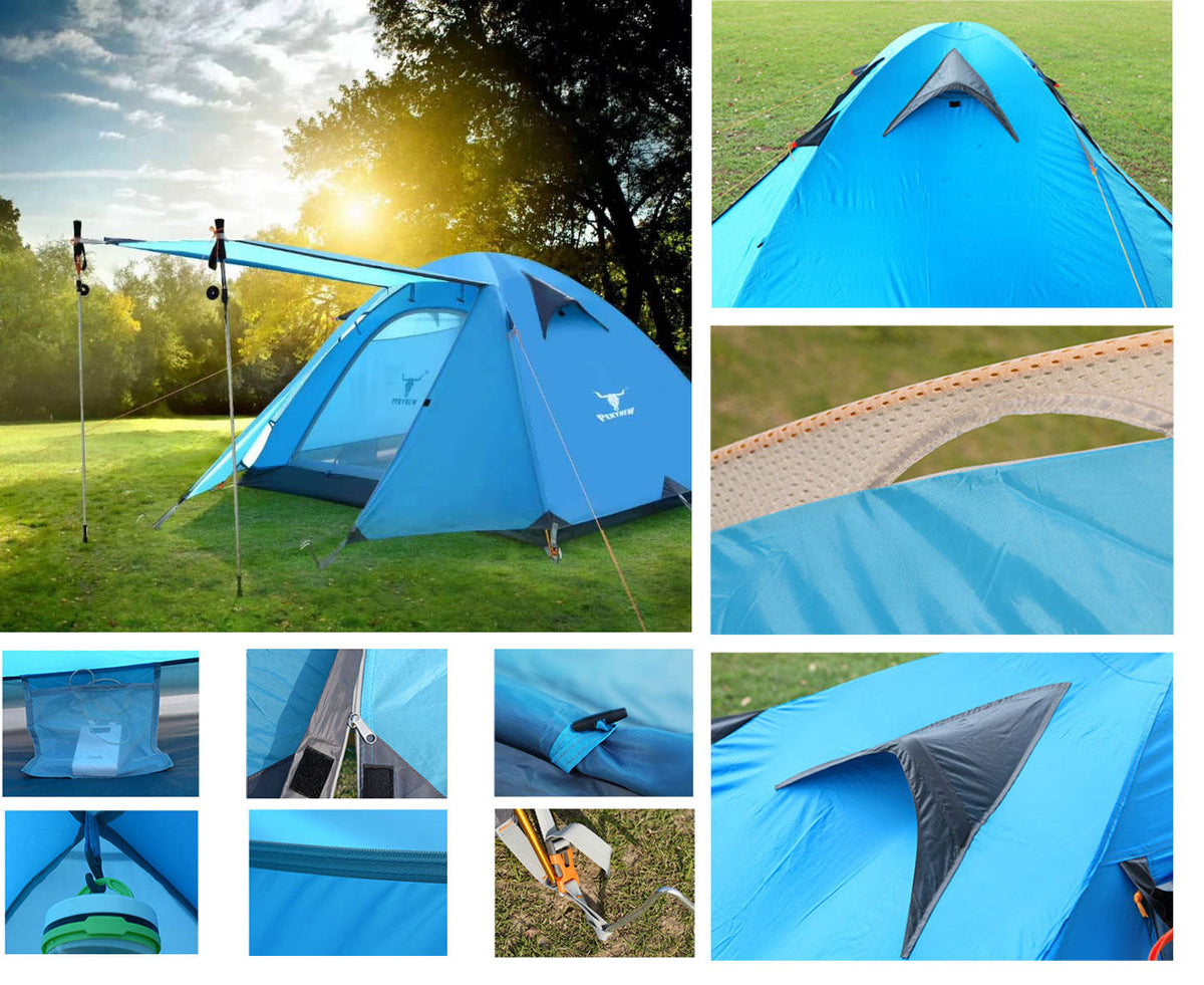 2 Person Portable Outdoor Lightweight Cycling Hiking Backpacking Camping Waterproof Tent - Blue V610-TEN-C2001-BLU