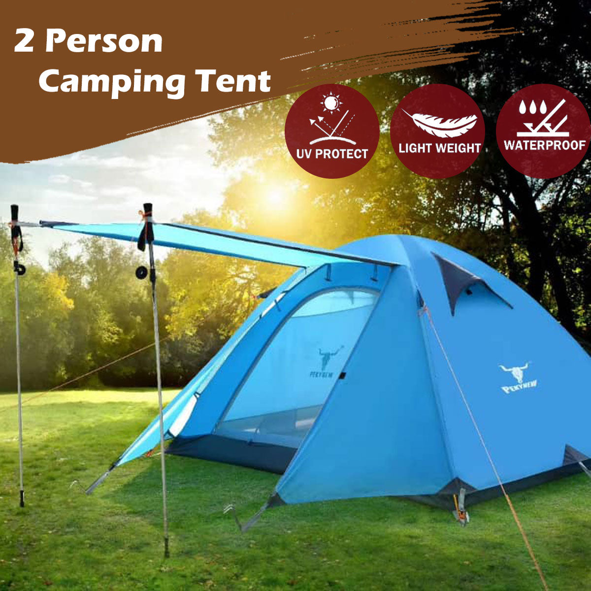 2 Person Portable Outdoor Lightweight Cycling Hiking Backpacking Camping Waterproof Tent - Blue V610-TEN-C2001-BLU