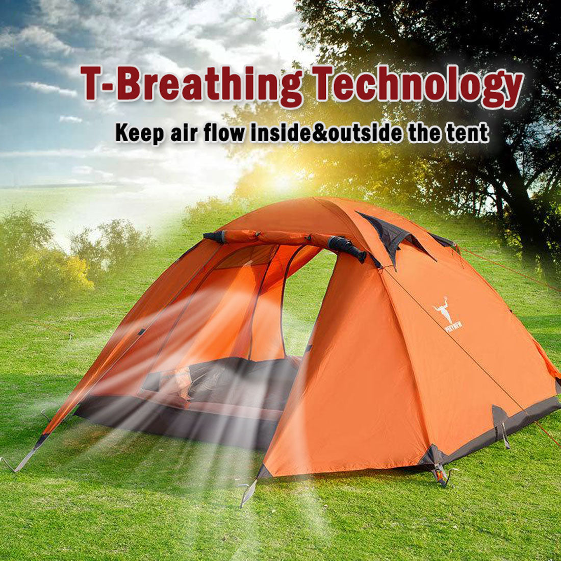 2 Person Portable Outdoor Lightweight Cycling Hiking Backpacking Camping Waterproof Tent - Orange V610-TEN-C2001-ORA