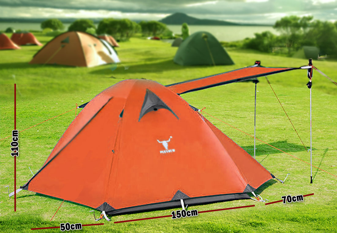 2 Person Portable Outdoor Lightweight Cycling Hiking Backpacking Camping Waterproof Tent - Orange V610-TEN-C2001-ORA