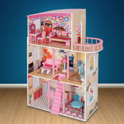 Large Wooden Girls Doll House 3 Level Kids Pretend Play Toys Furniture Dollhouse V610-TOY-DOL1056