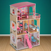 Large Wooden Girls Doll House 3 Level Kids Pretend Play Toys Furniture Dollhouse V610-TOY-DOL1056