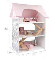 Wooden DIY Dolls Doll House 3 Level Kids Pretend Play Toys Full Furniture Set Pink V610-TOY-DOL19004