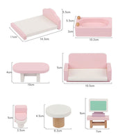 Wooden DIY Dolls Doll House 3 Level Kids Pretend Play Toys Full Furniture Set Pink V610-TOY-DOL19004