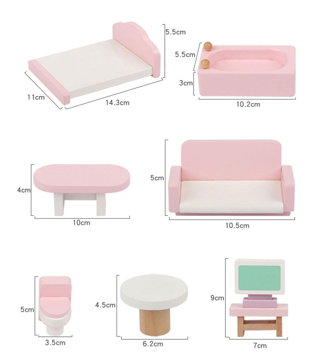 Wooden DIY Dolls Doll House 3 Level Kids Pretend Play Toys Full Furniture Set Pink V610-TOY-DOL19004