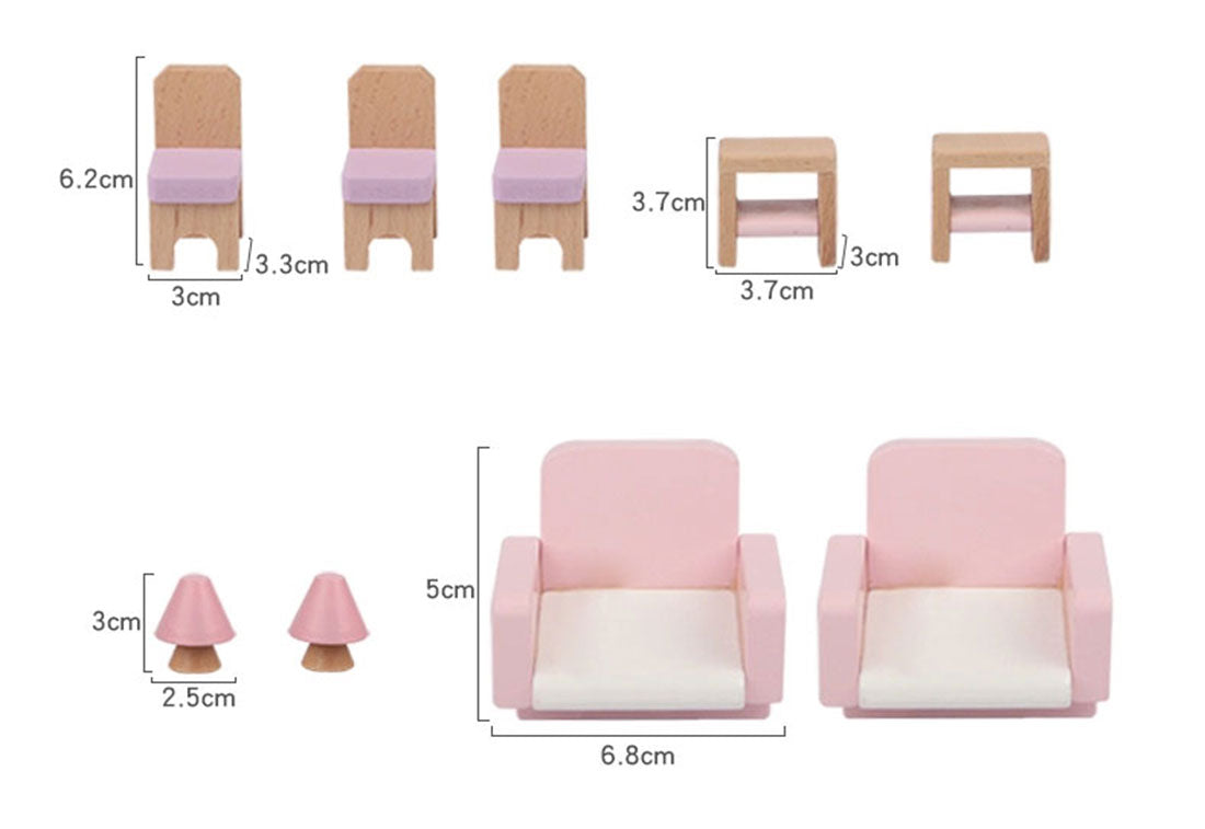 Wooden DIY Dolls Doll House 3 Level Kids Pretend Play Toys Full Furniture Set Pink V610-TOY-DOL19004