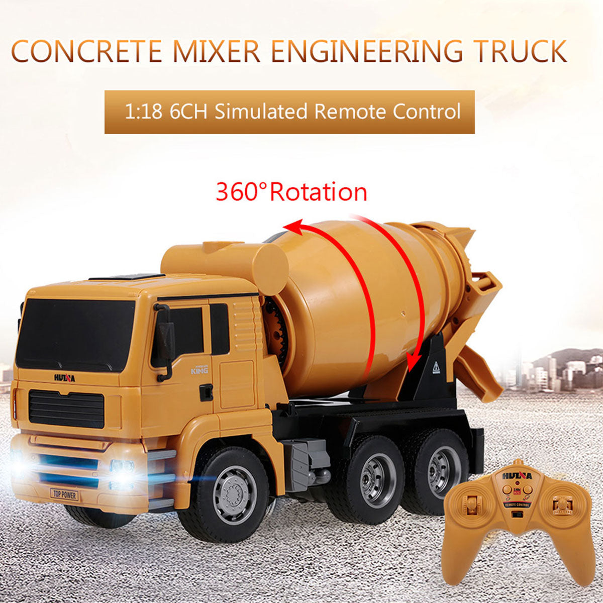 Huina 1/18 RC Engineering Construction Concrete Cement Mixer Truck Remote Control Toy Kids Gift V610-TOY-HN-1333