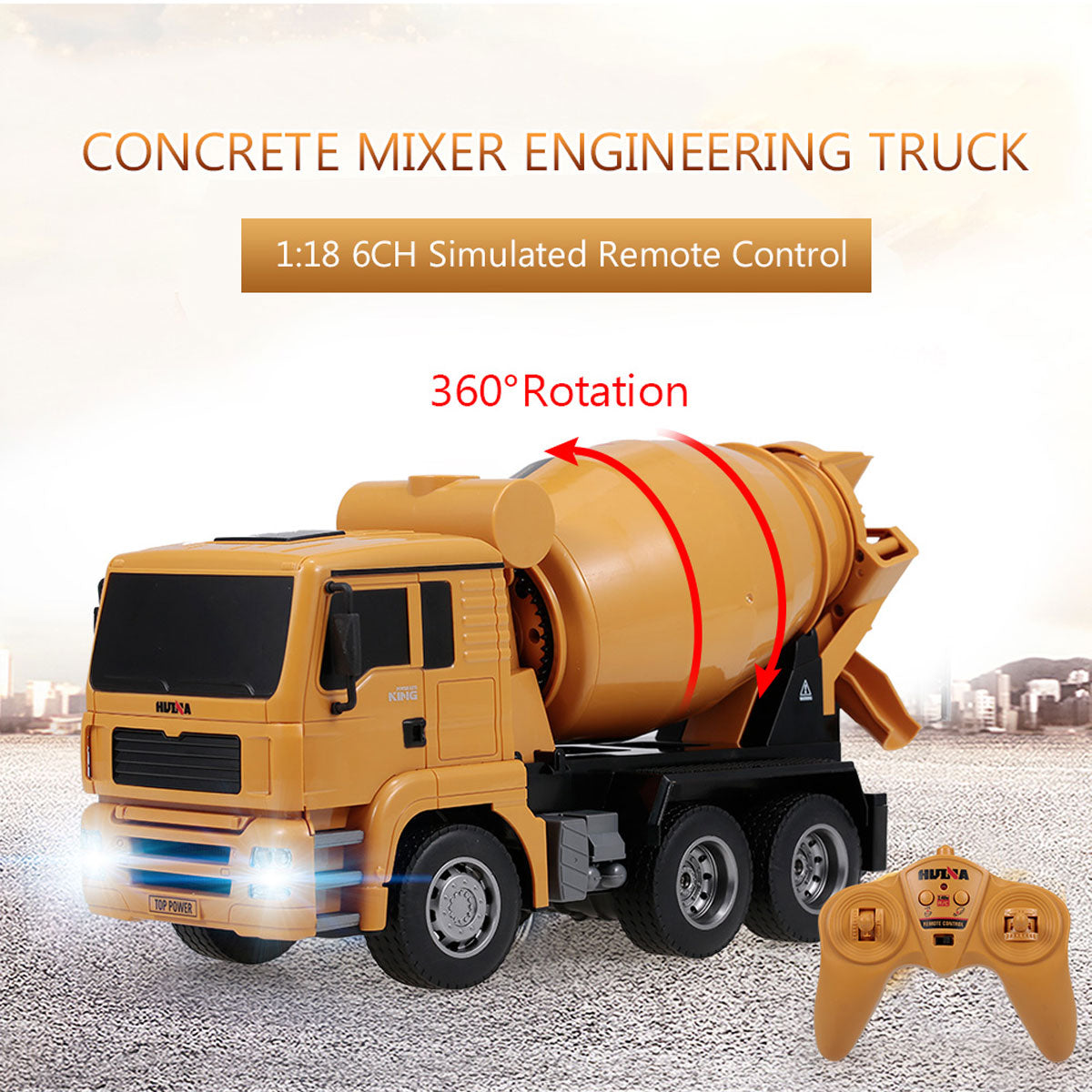 Huina 1/18 RC Engineering Construction Concrete Cement Mixer Truck Remote Control Toy Kids Gift V610-TOY-HN-1333