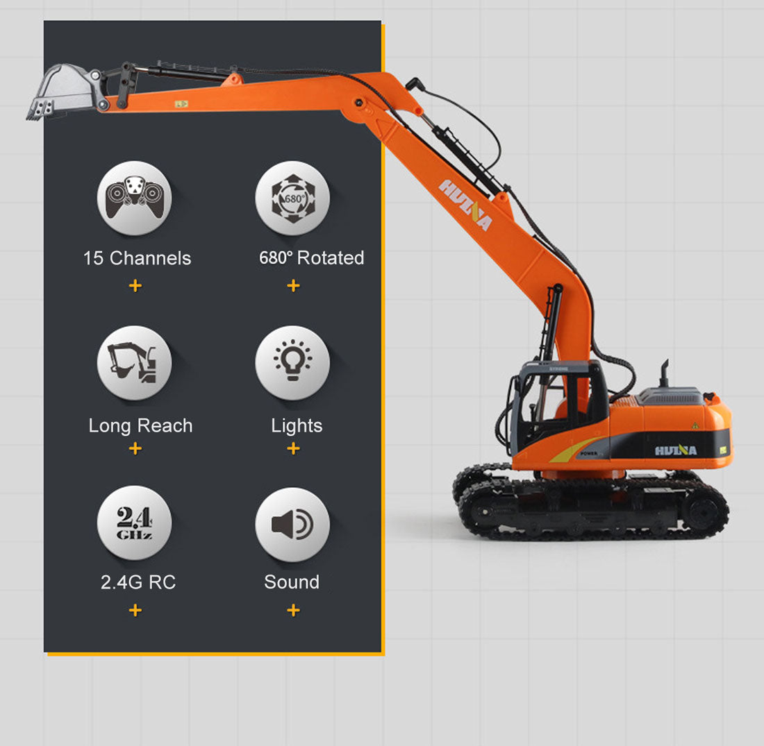 HUINA 1/14 15CH RC Alloy Long Arm Excavator Construction Engineering Vehicle Toy V610-TOY-HN-1551