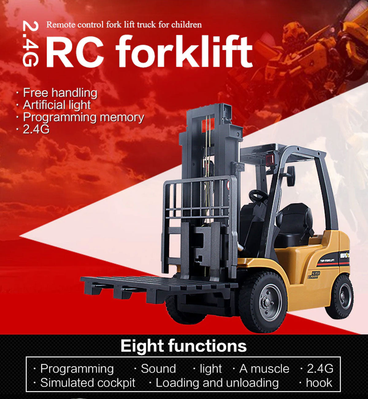 Huina 1/10 RC ForkLift Industrial Construction Engineering Vehicle Toy Trailer V610-TOY-HN-1576